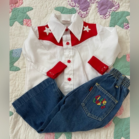 Vintage Little Levis flare denim jeans outfit red tab